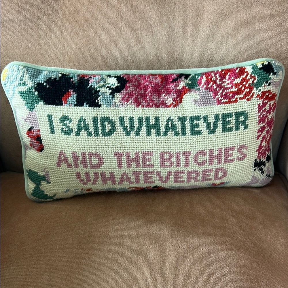 Green and Pink Floral Accent Pillow